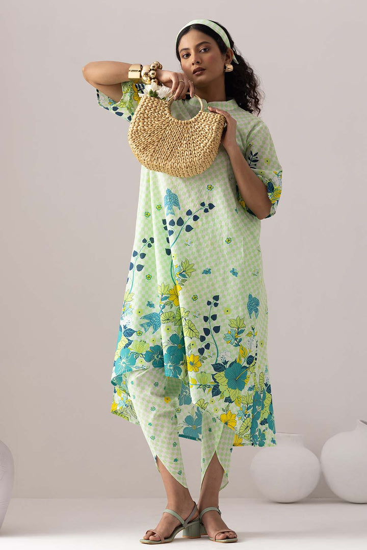 Checkered Neon Green Tunic Set