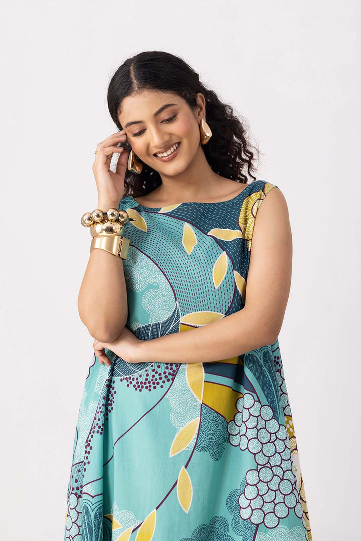 Dainty Teal Blue Flared Dress