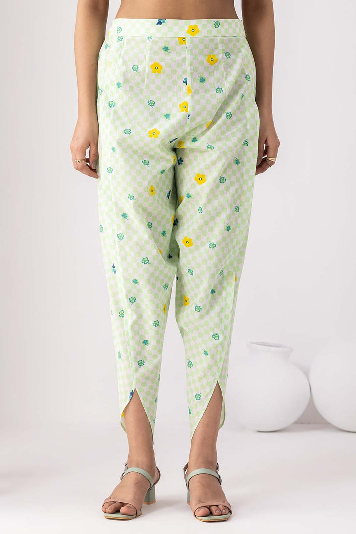 Checkered Neon Green Tunic Set