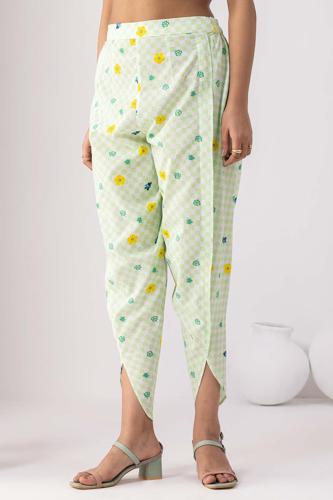 Checkered Neon Green Tunic Set
