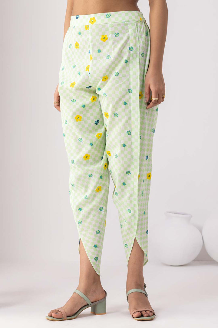 Checkered Neon Green Tunic Set