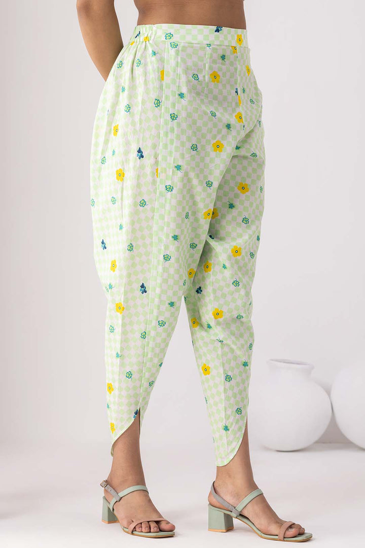 Checkered Neon Green Tunic Set