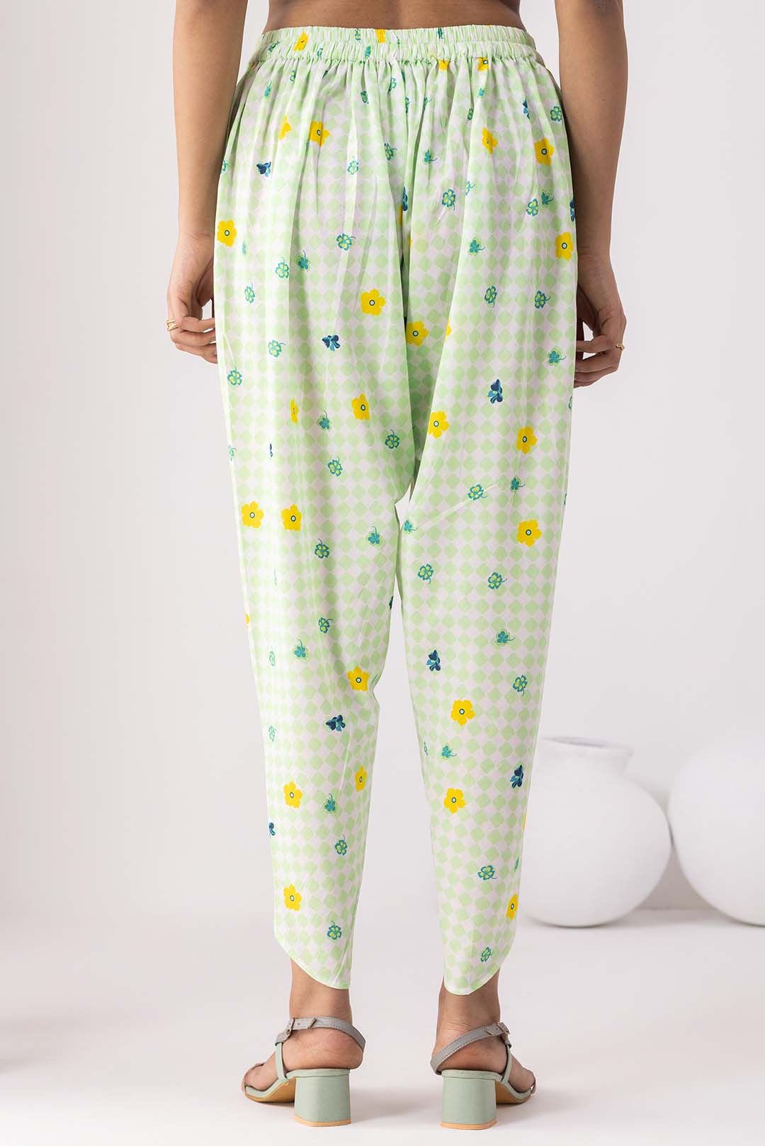 Checkered Neon Green Tunic Set