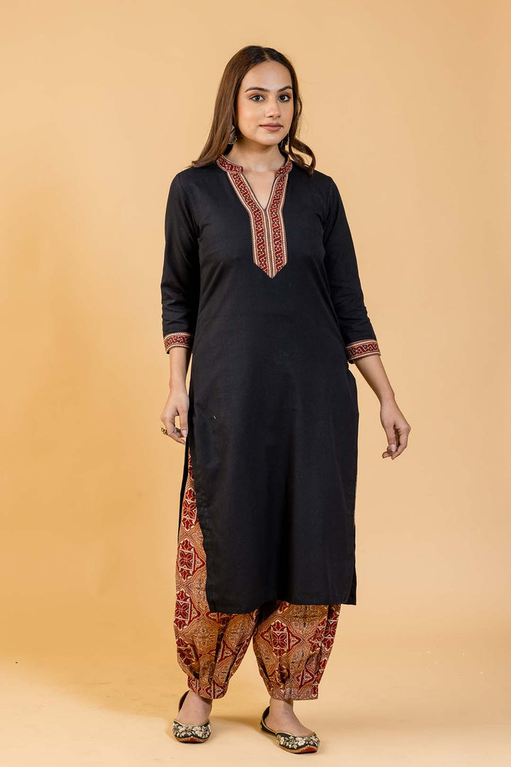Farida Black Kurta and Ajrakh Pant