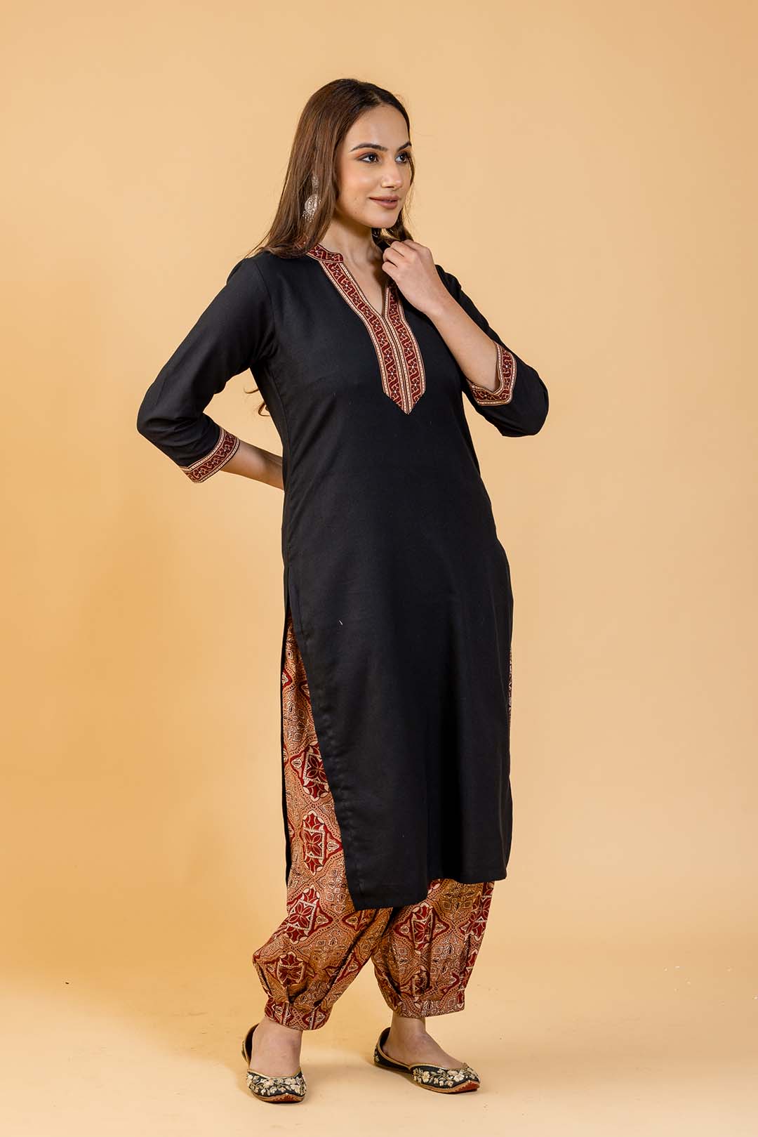 Farida Black Kurta and Ajrakh Pant