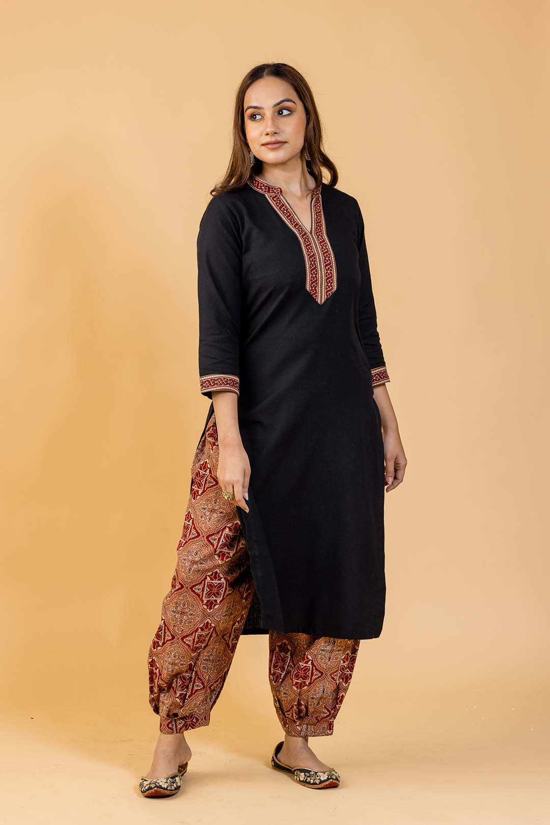 Farida Black Kurta and Ajrakh Pant