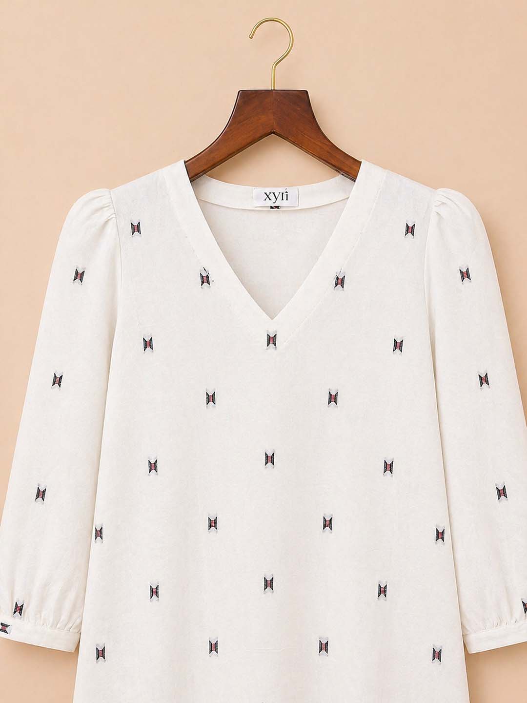 White And Black And Red Jamdhani Dress