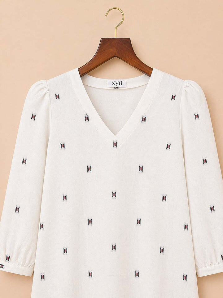 White And Black And Red Jamdhani Dress
