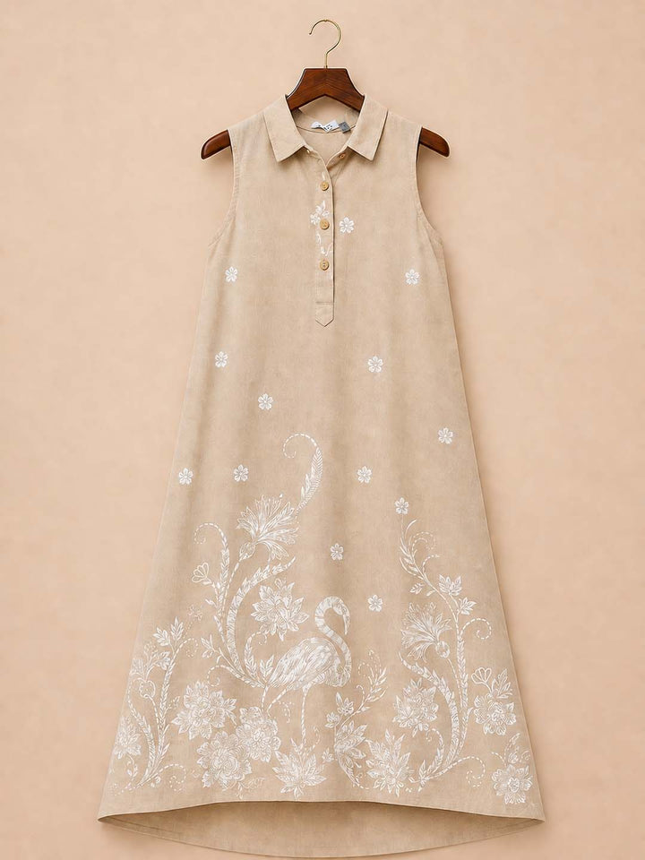 Beige With White Shirt Collar Dress