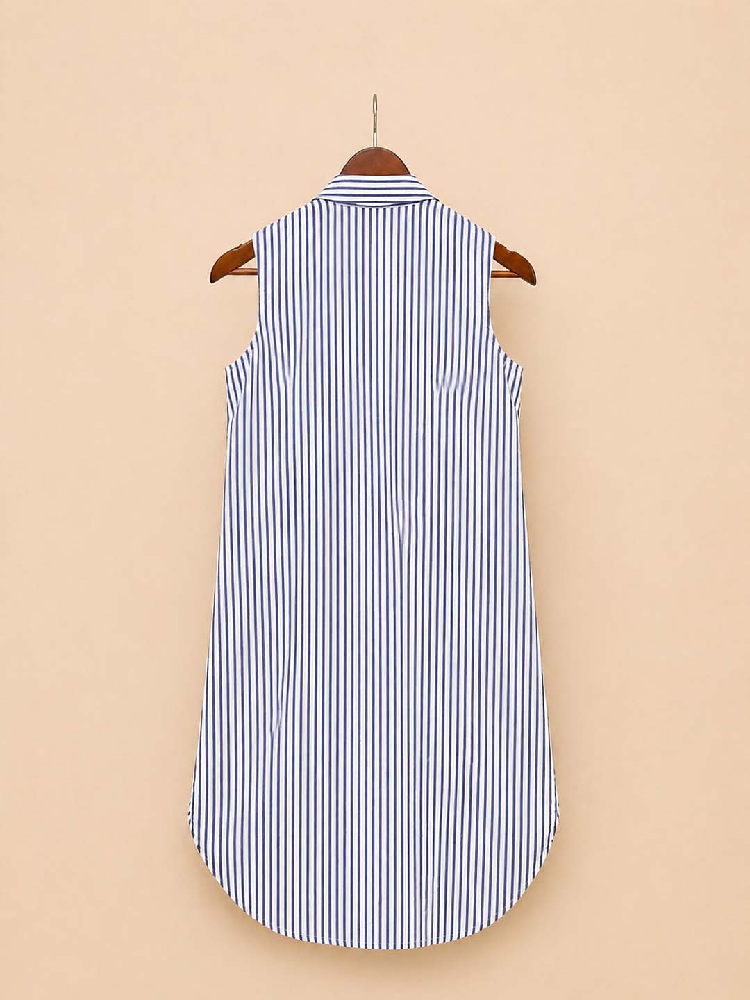 White & Blue Stripe Sleeveless Dress