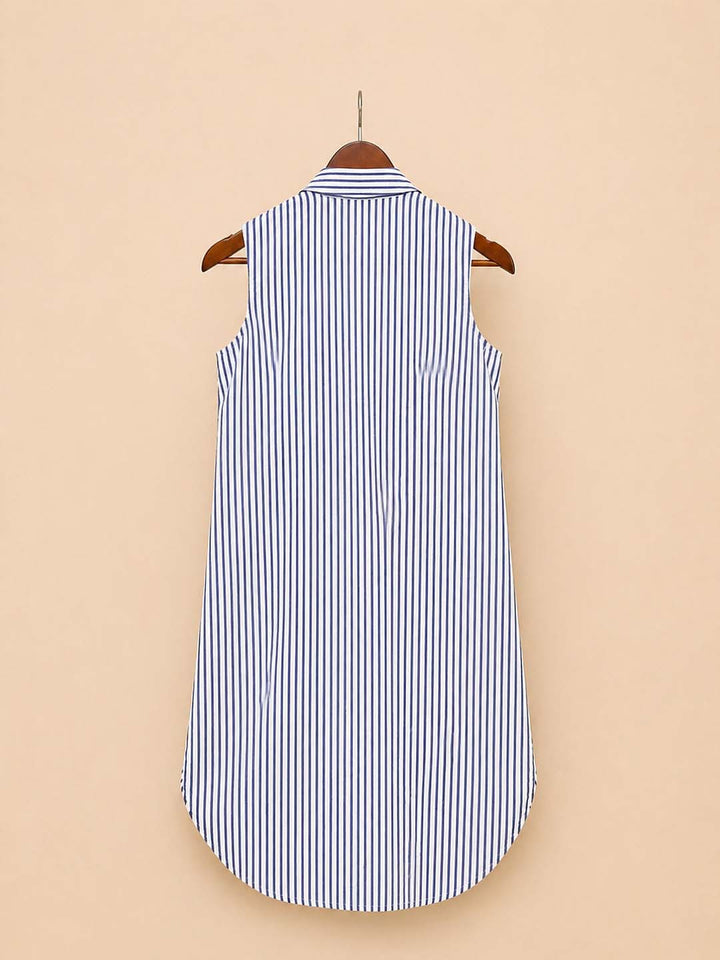 White & Blue Stripe Sleeveless Dress