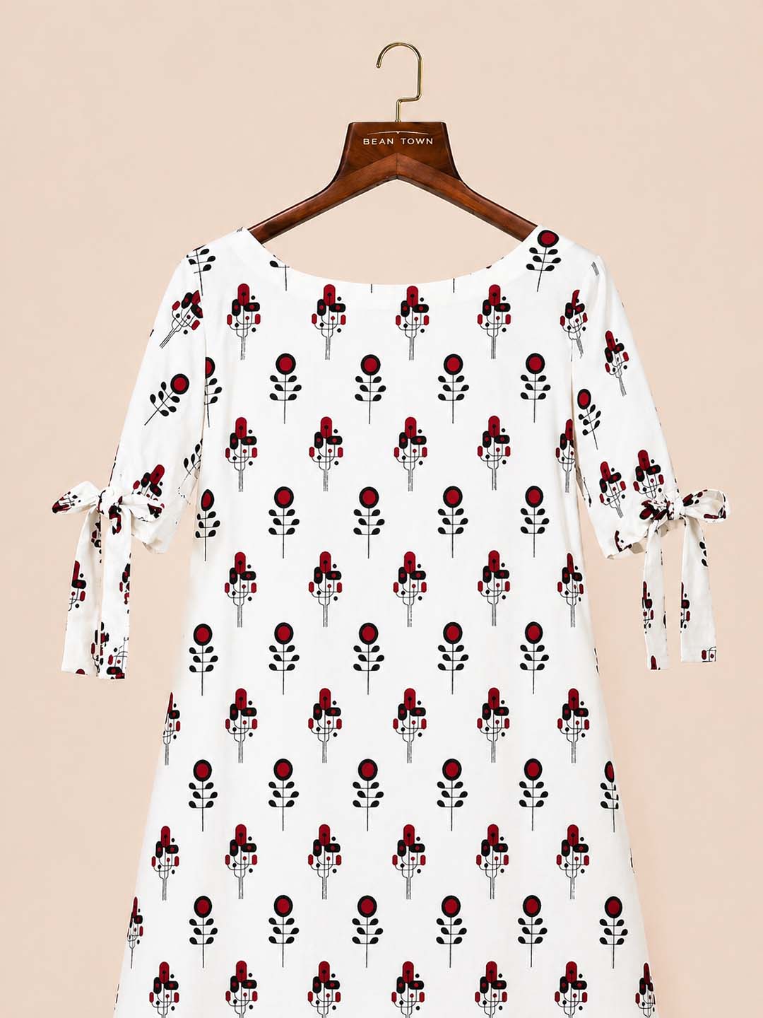 Red And Black Geometric Printed Dress
