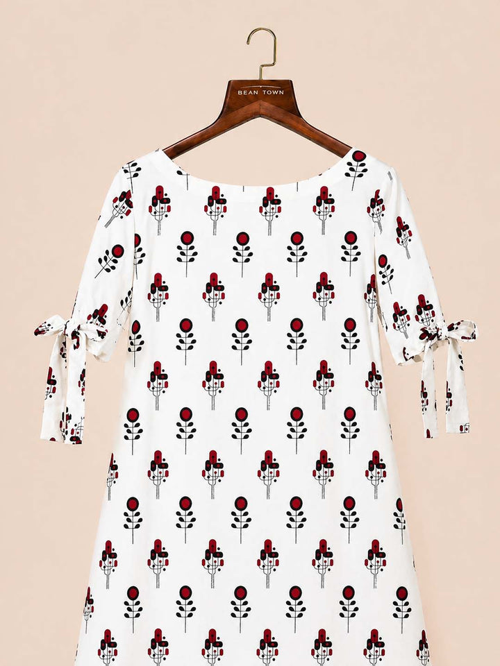 Red And Black Geometric Printed Dress