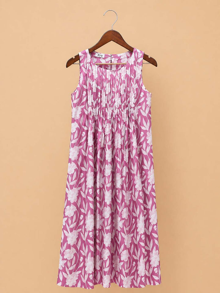 Lilac And White Floral With Knife Pleats