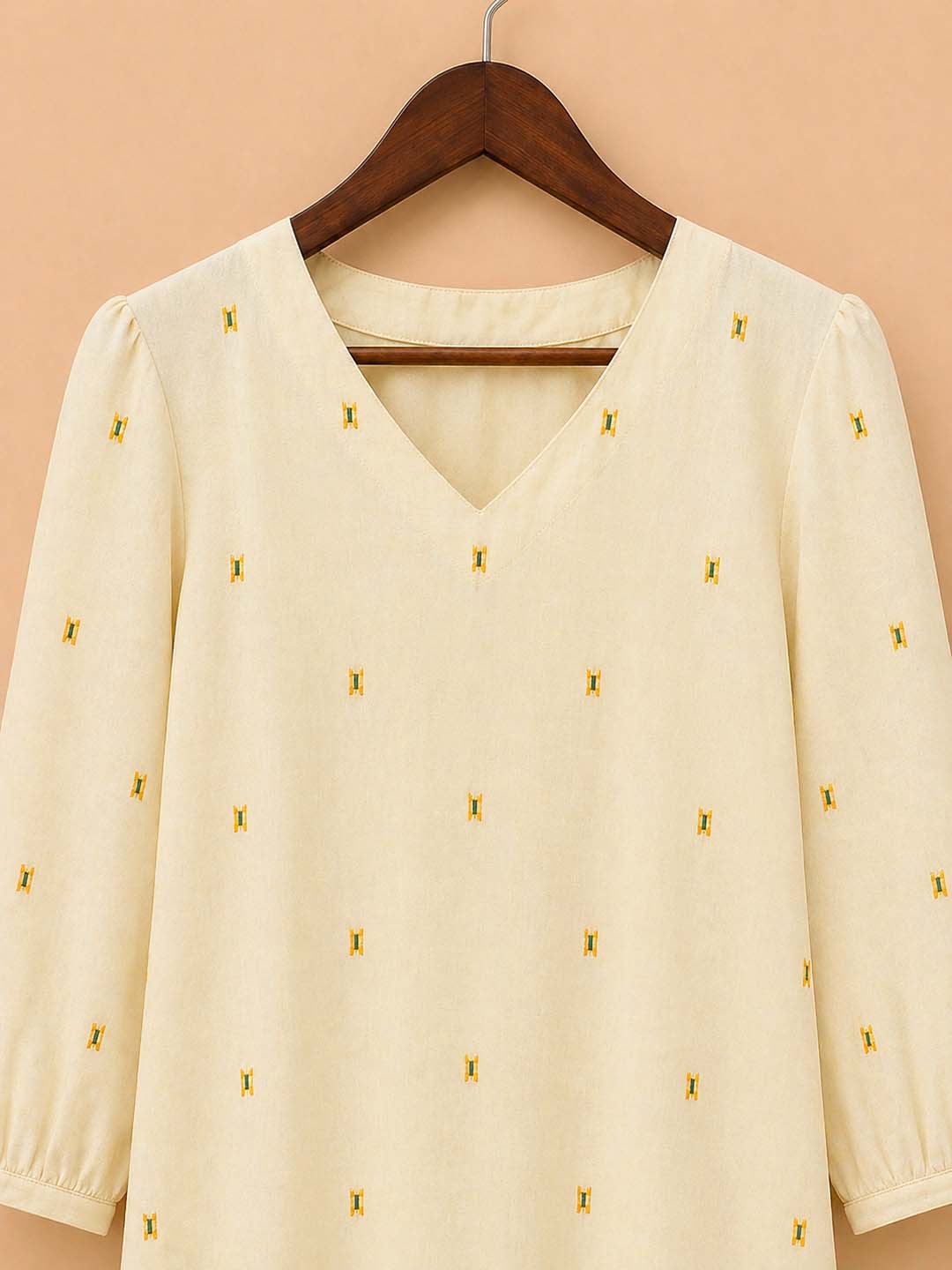Cream With Yellow Jamdhani Dress