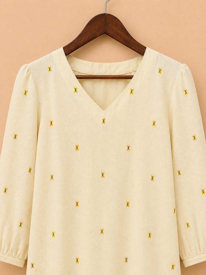 Cream With Yellow Jamdhani Dress
