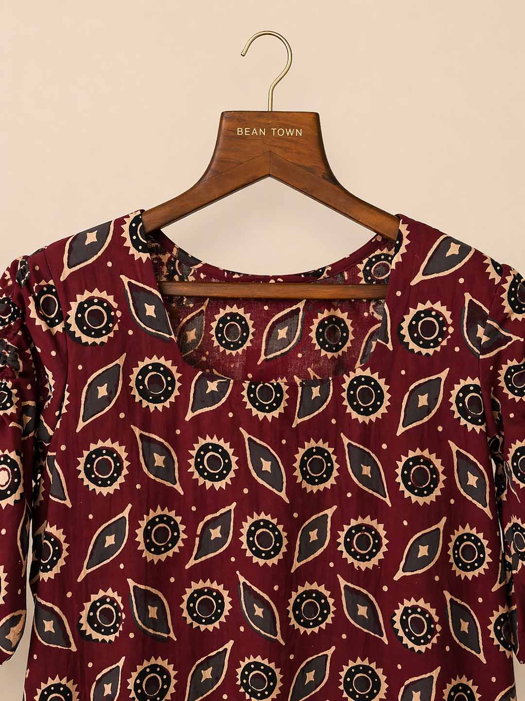 Maroon Printed Cotton Kurta and Pant Set