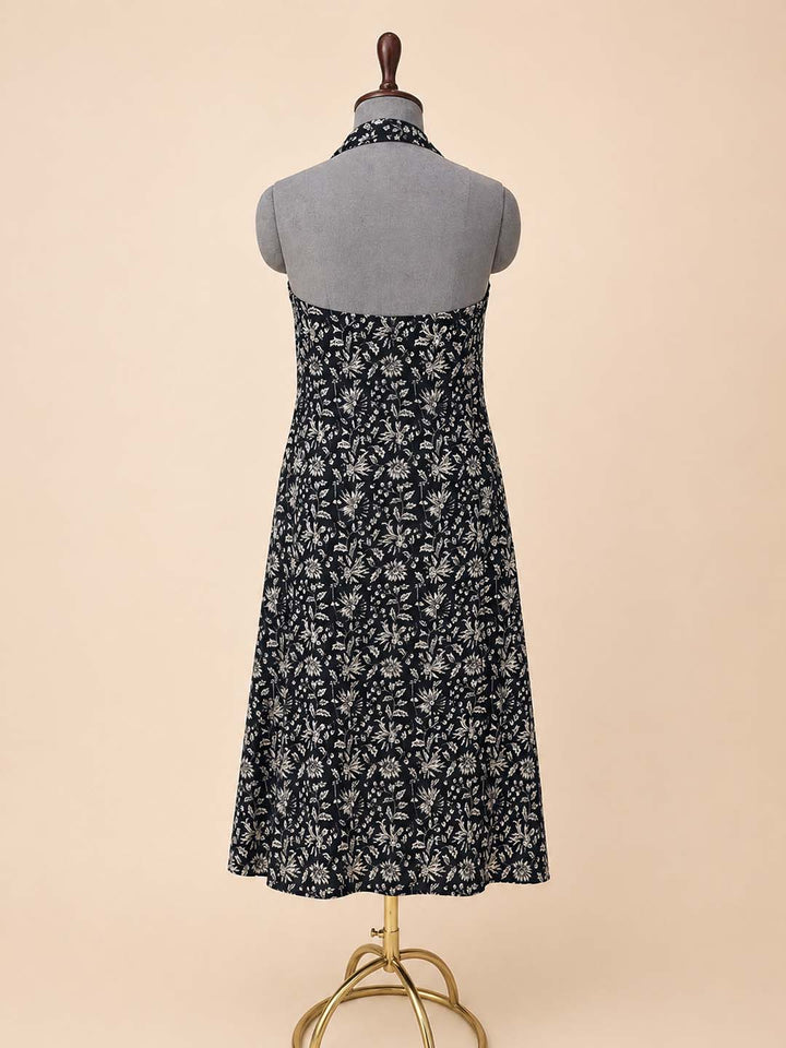 Black And White Halter Backless Dress