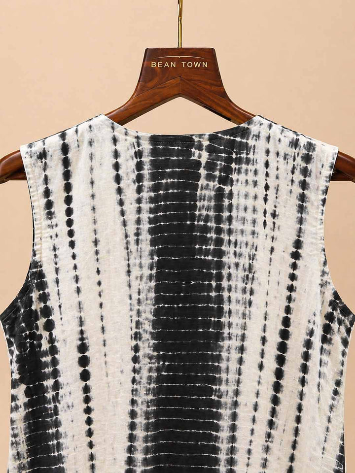 White & Black Tie & Dye Printed Dress