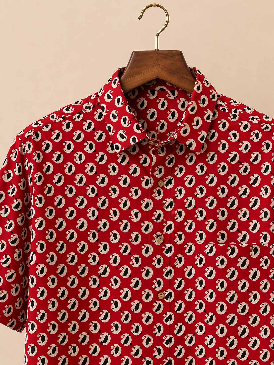 Red With Black & Paisley Butti Print Shirt