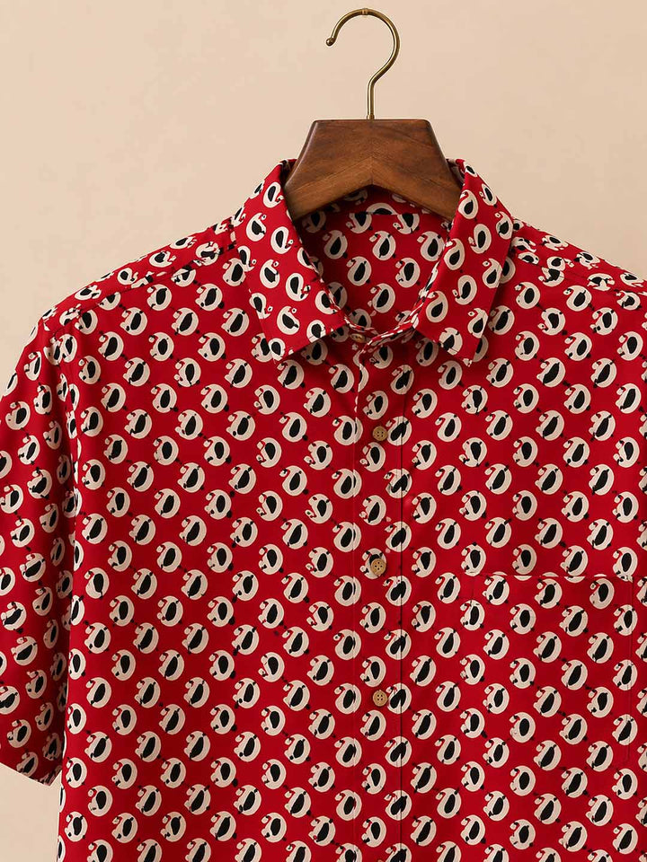 Red With Black & Paisley Butti Print Shirt