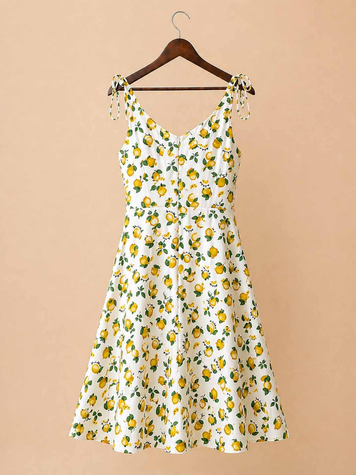 Lemon Print With Noodle Strap Dress