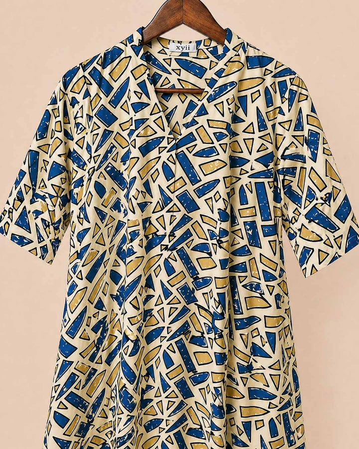 Cream Mosaic Print Dress