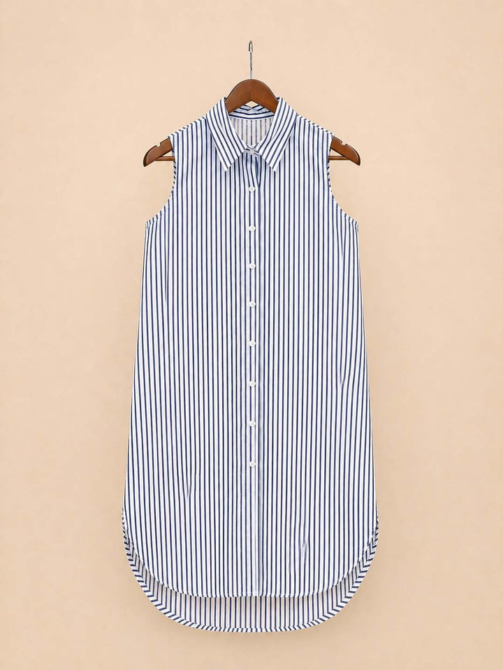 White & Blue Stripe Sleeveless Dress