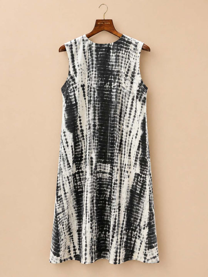 White & Black Tie & Dye Printed Dress