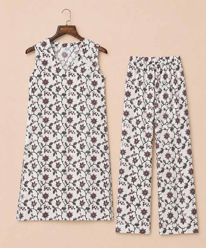 White And Purple Co-ord Set