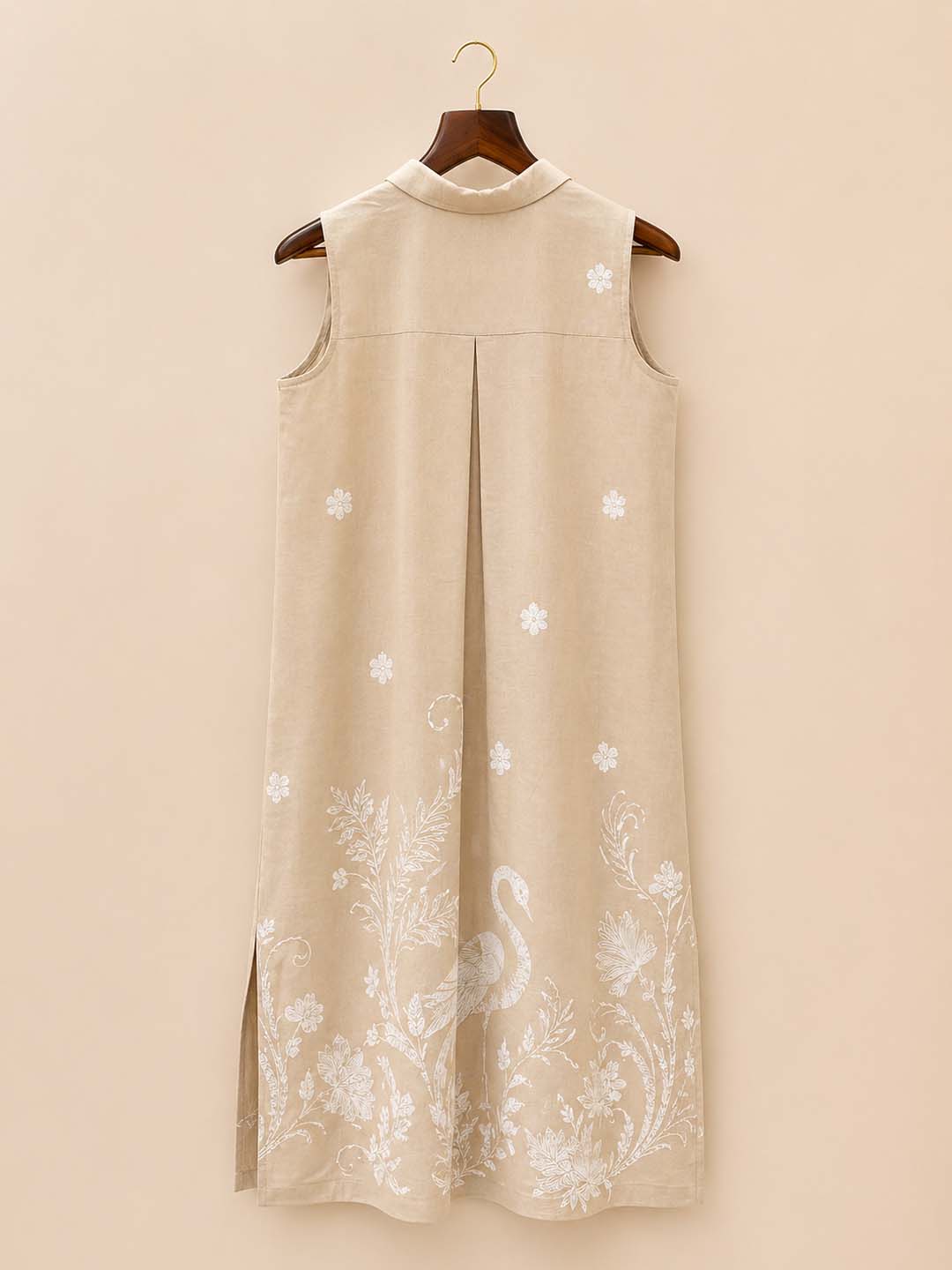 Beige With White Shirt Collar Dress