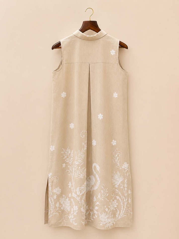 Beige With White Shirt Collar Dress