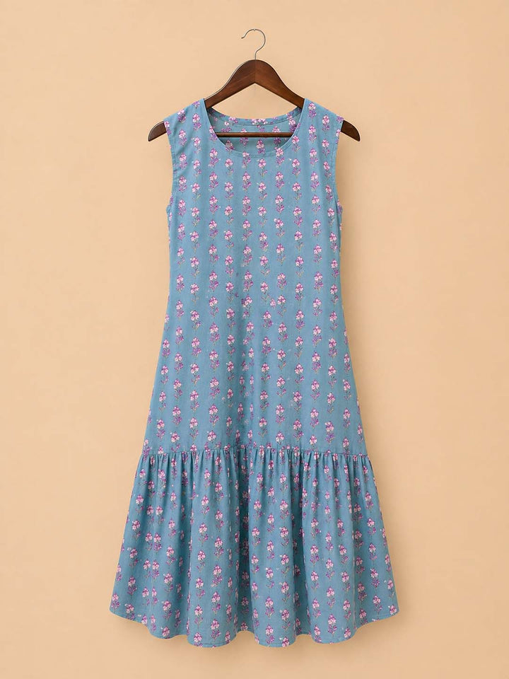 Dull blue relaxed fit sleeveless dress