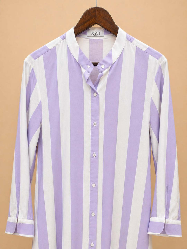 White & Purple Big Stripe Dress