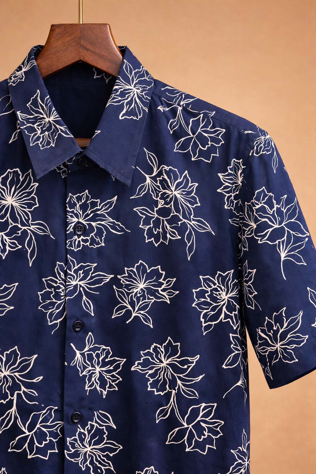 Blue With White Line Floral Print Shirt