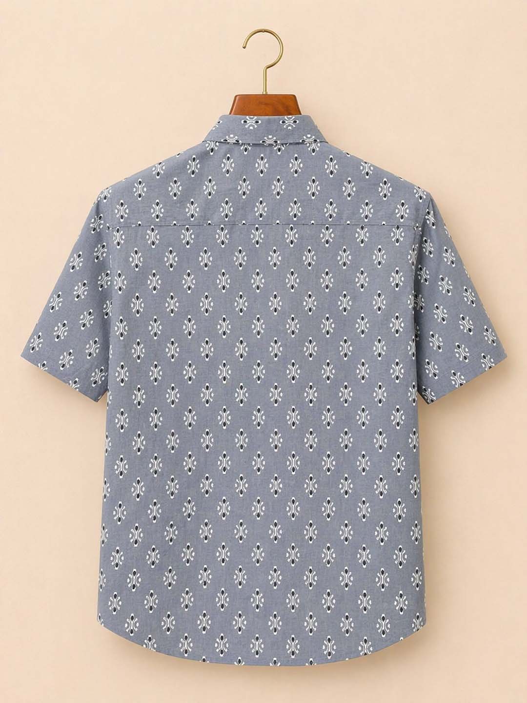 Grey With Off White And Black Butti Print Shirt