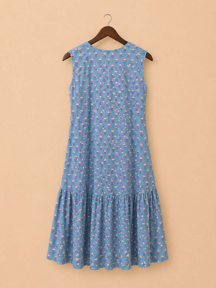 Dull blue relaxed fit sleeveless dress