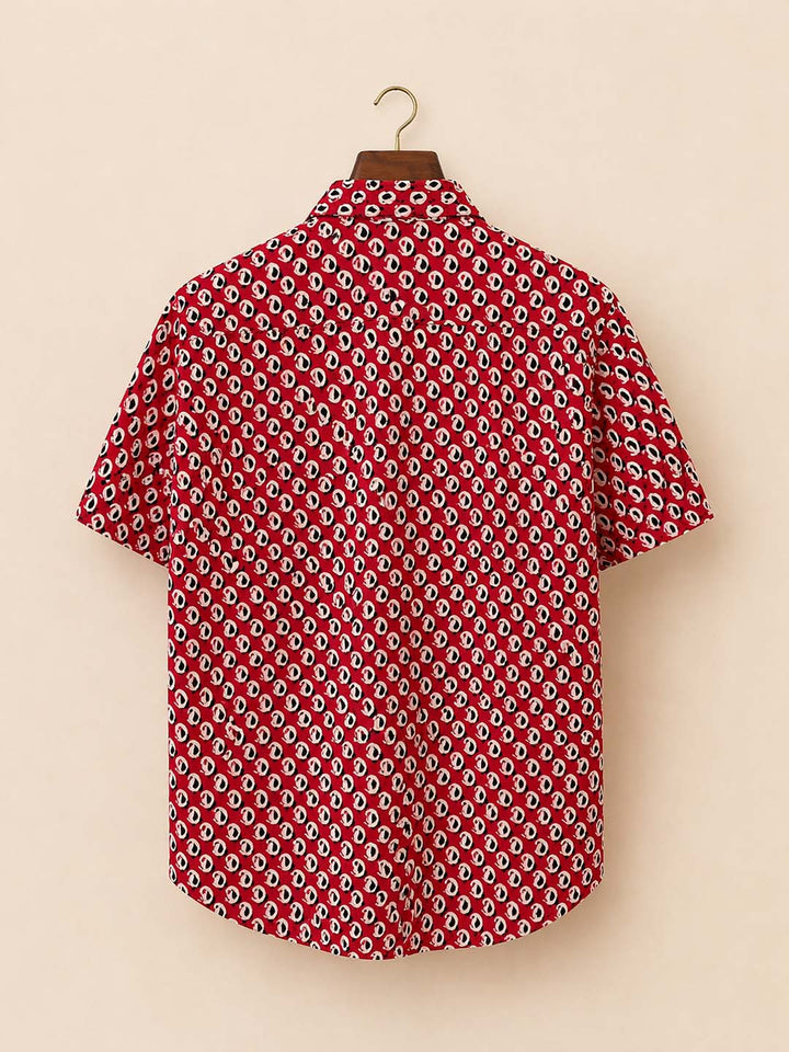 Red With Black & Paisley Butti Print Shirt