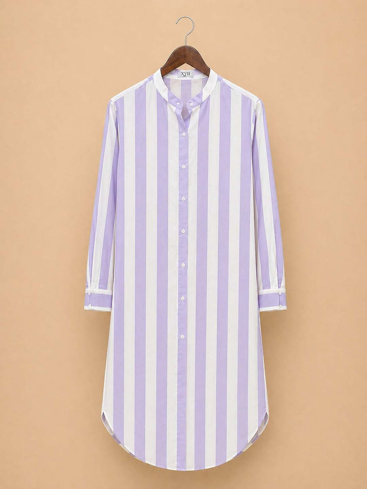 White & Purple Big Stripe Dress
