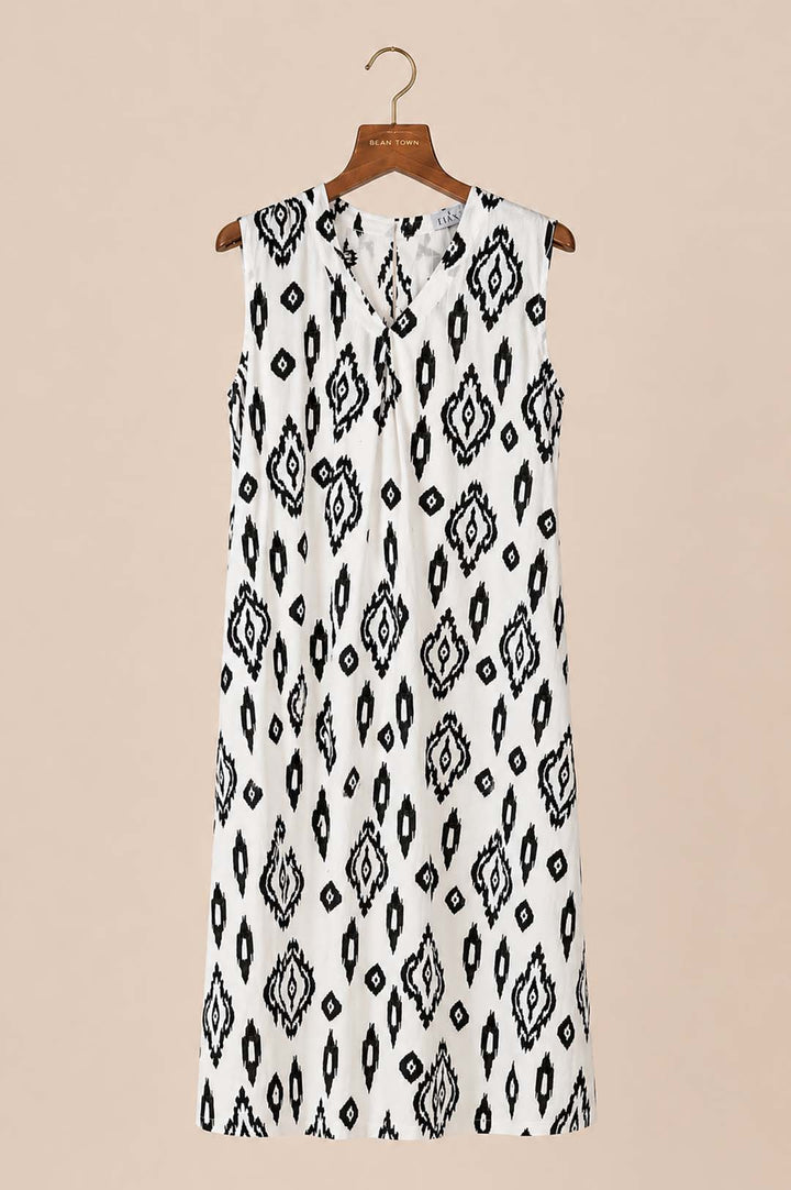Black And White Ikat Print Dress