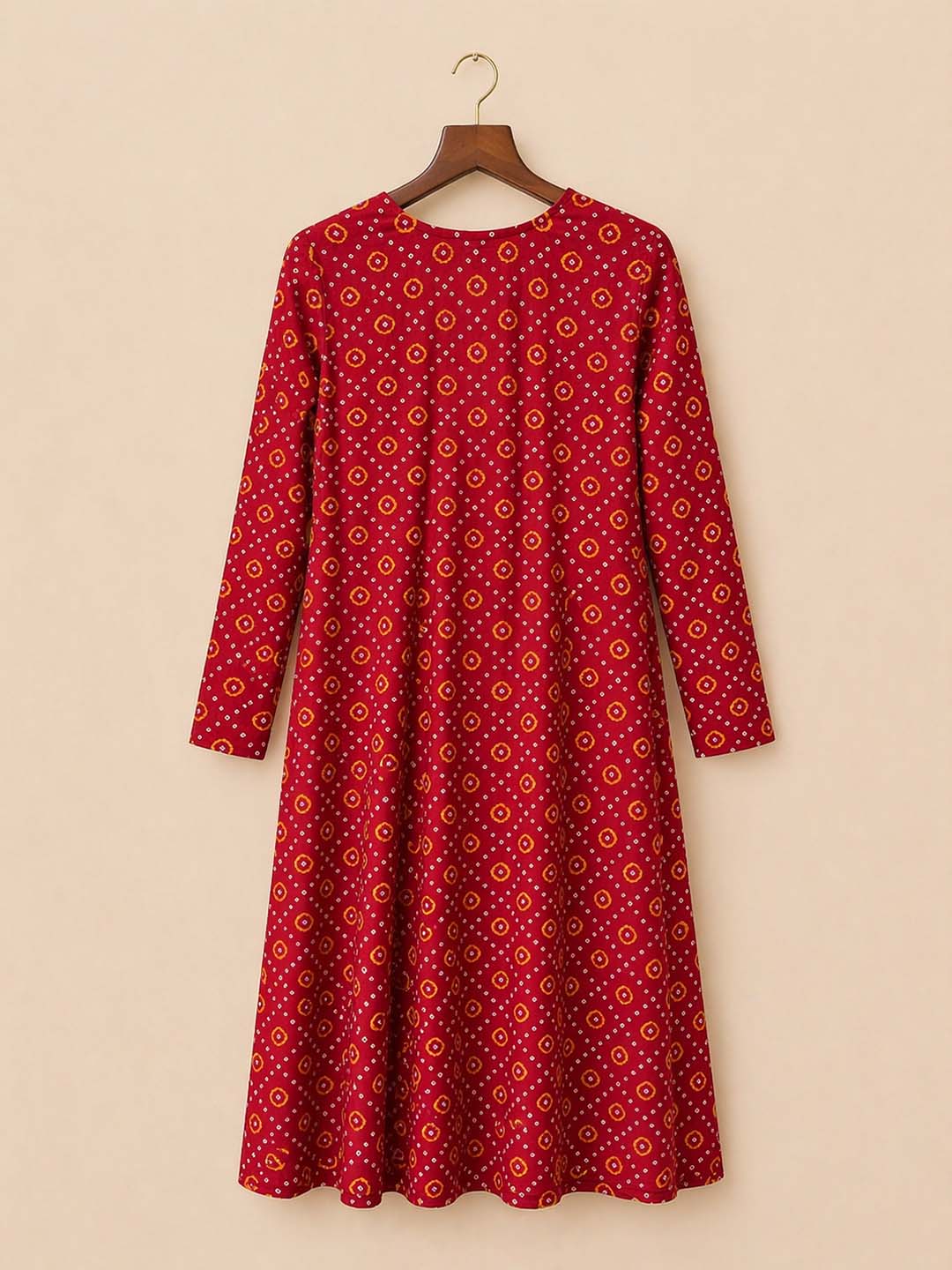 Red Alia Cut Bandhini Print Dress