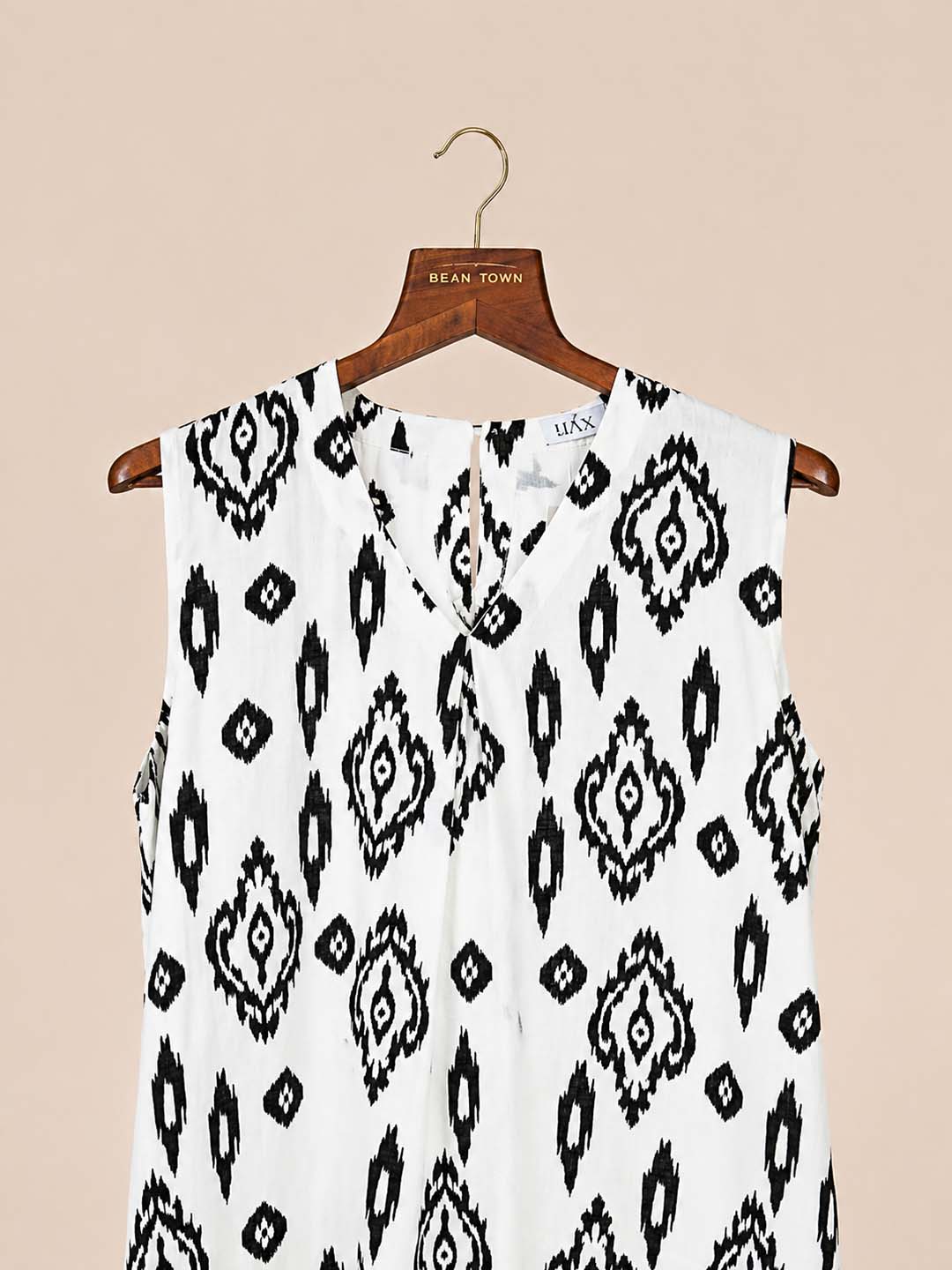Black And White Ikat Print Dress