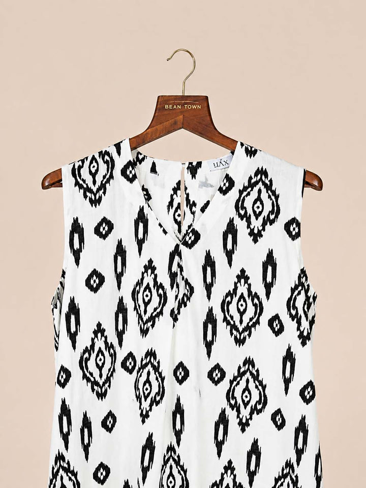 Black And White Ikat Print Dress