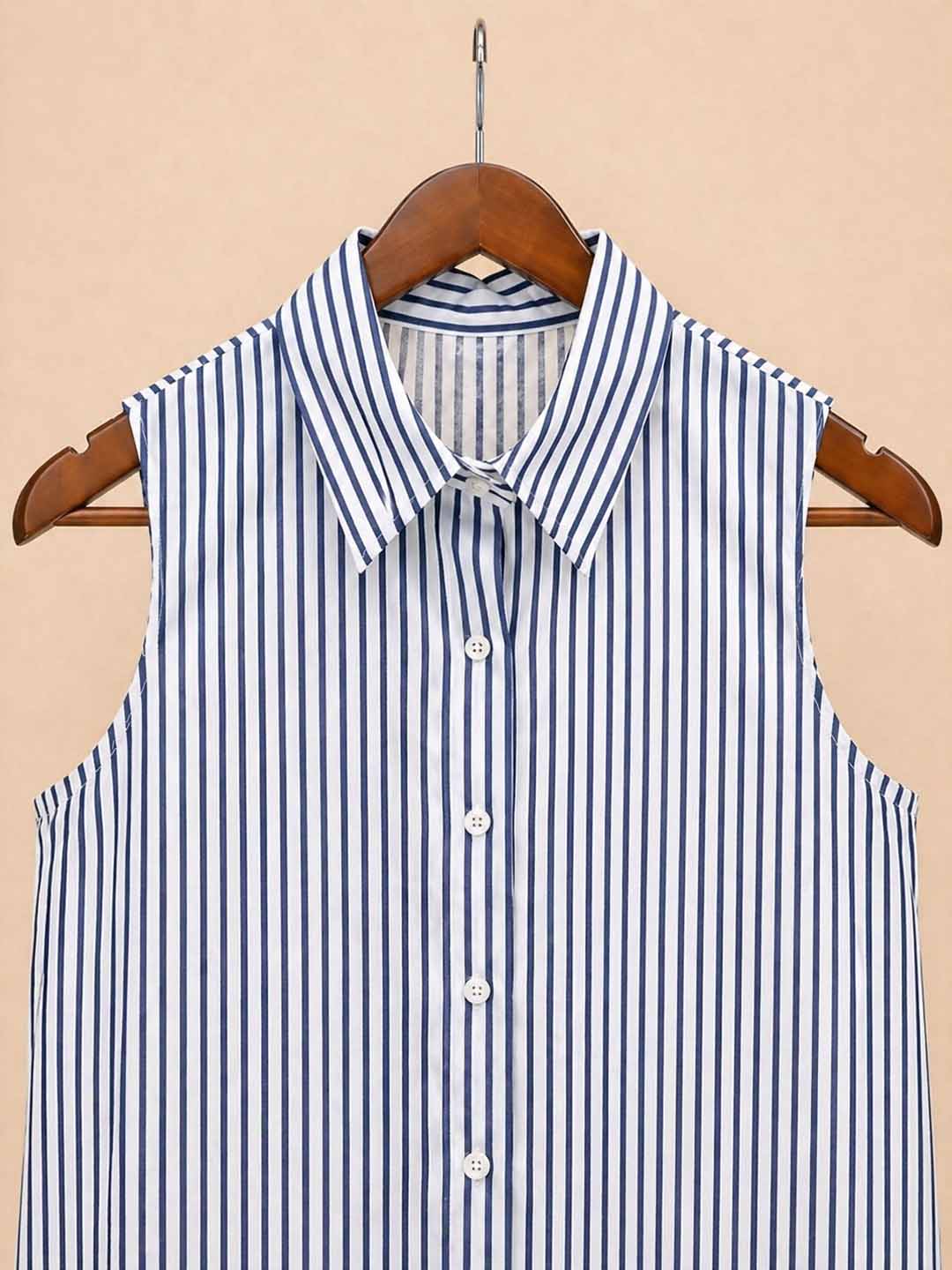 White & Blue Stripe Sleeveless Dress