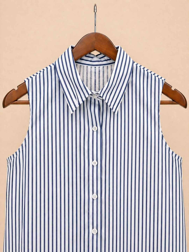 White & Blue Stripe Sleeveless Dress