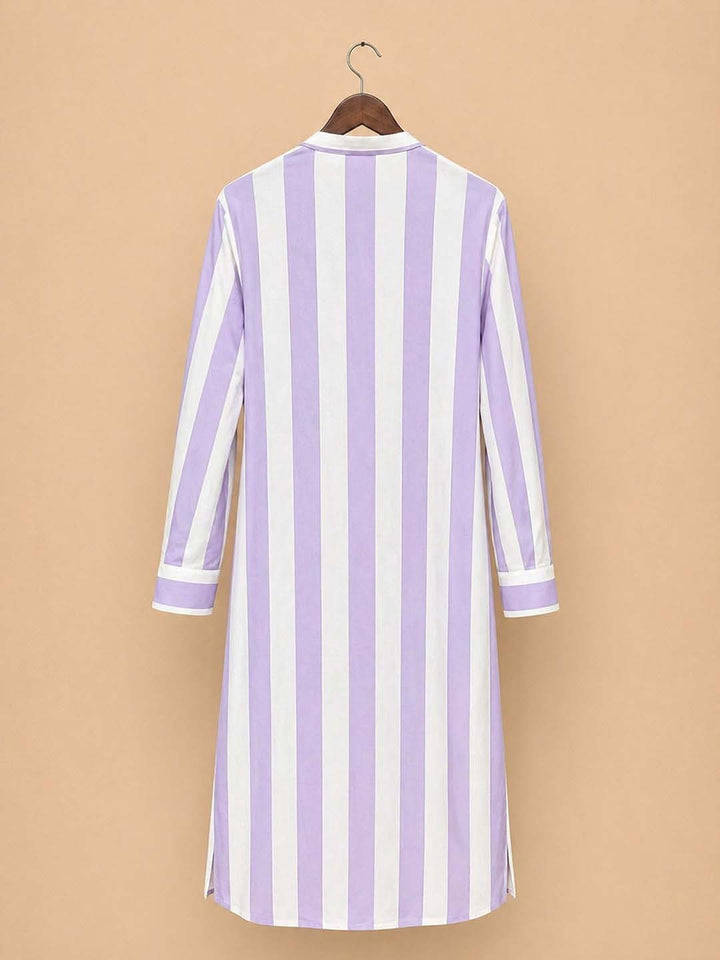 White & Purple Big Stripe Dress