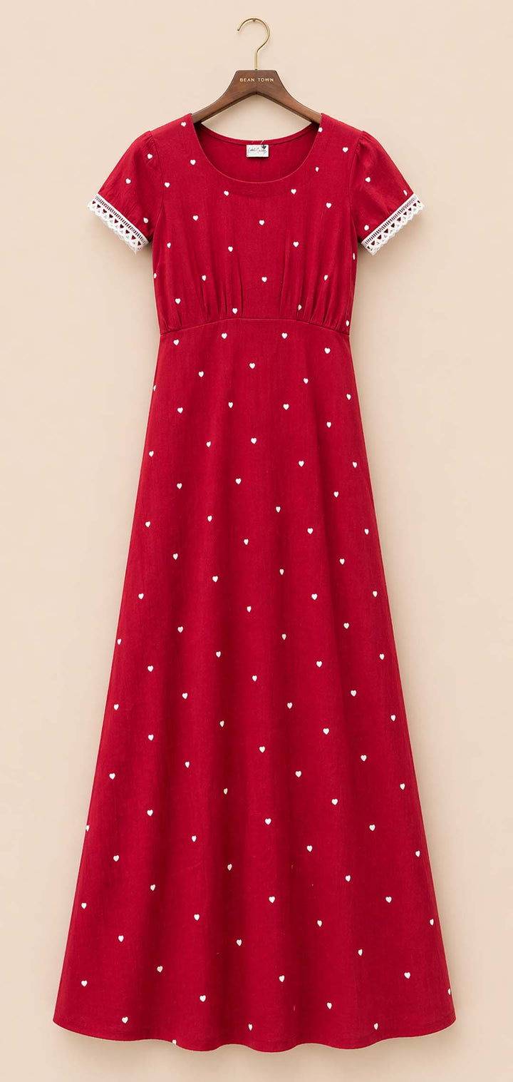 Red Heart Print Dress