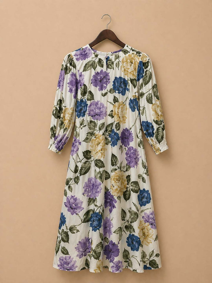 White With Purple And Blue Flower Dress