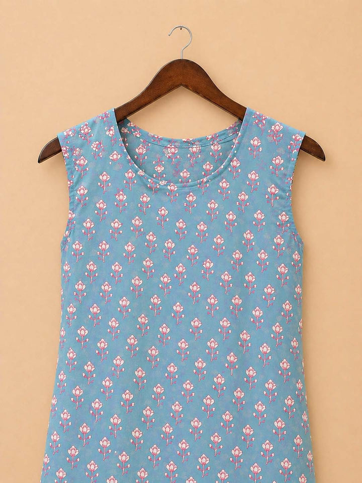 Dull blue relaxed fit sleeveless dress