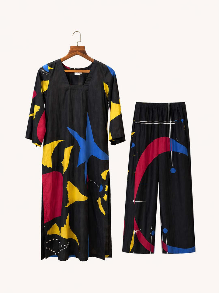 Black Abstract Print Co ord Set